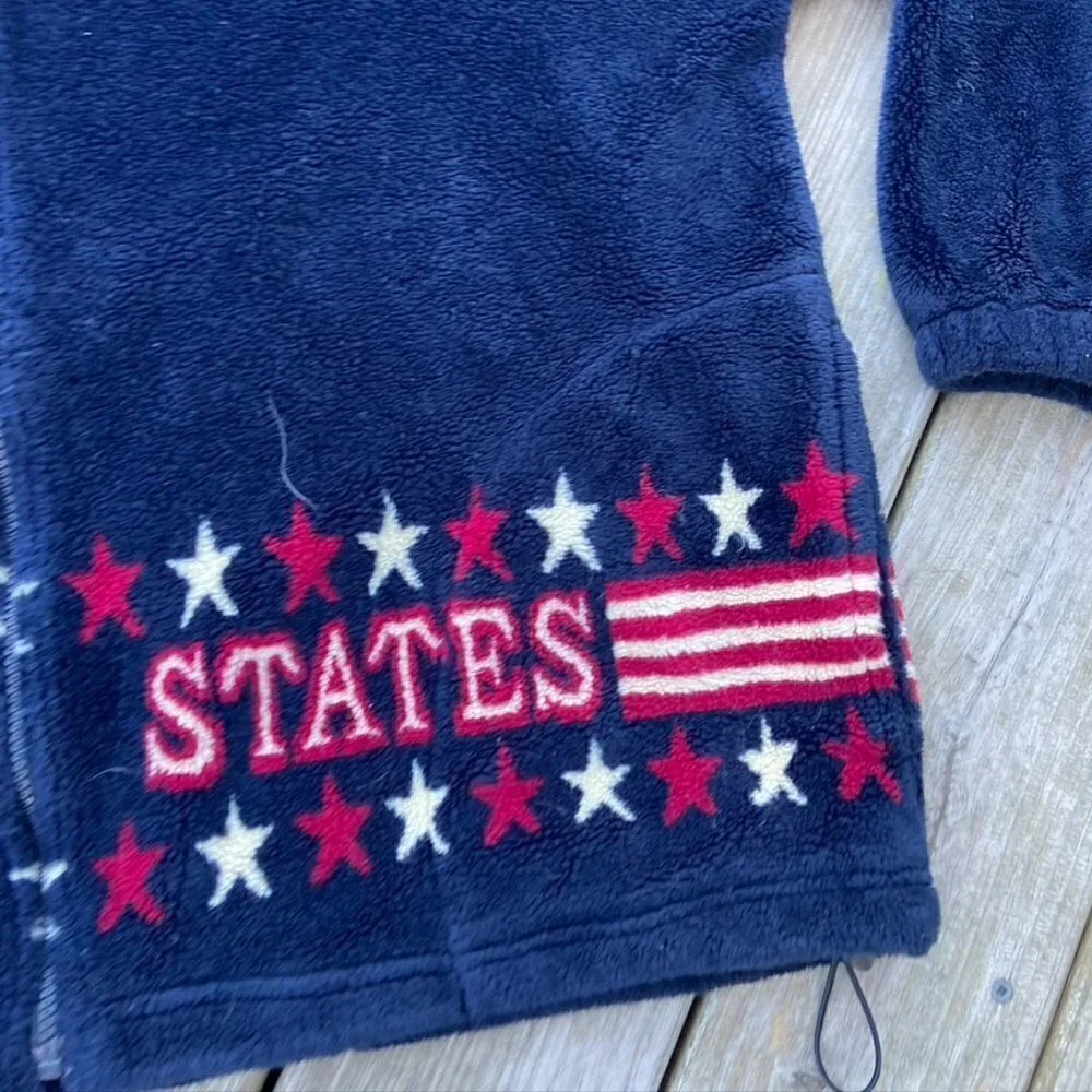 Bear Ridge plush fleece cozy American flag jacket full zip USA XL